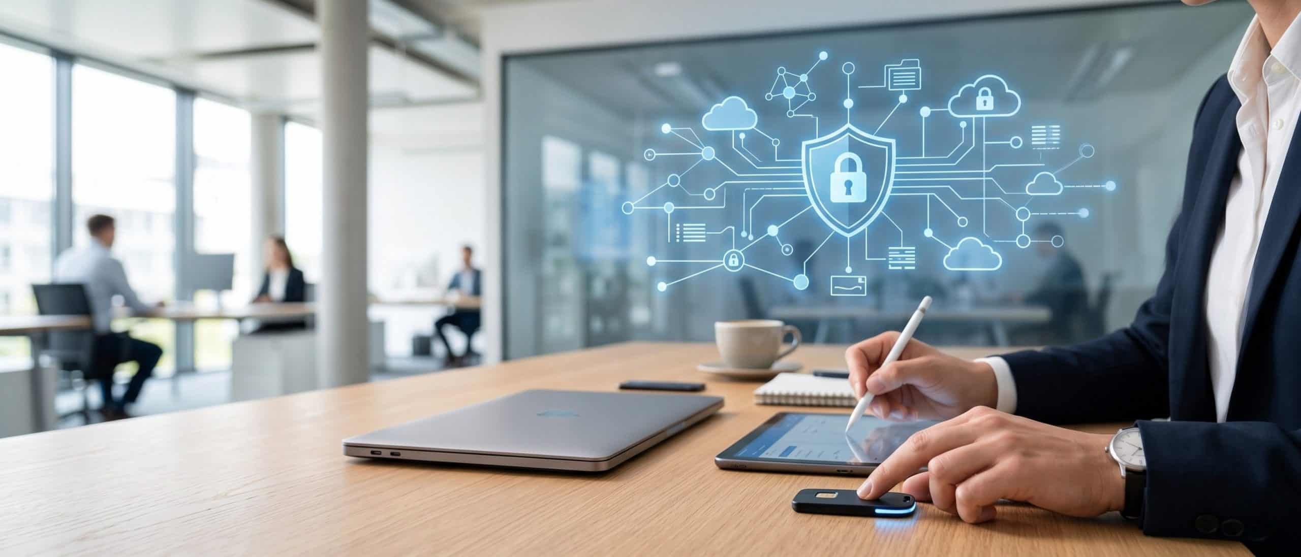 Digitale Sicherheitszertifizierung nach ISO 27001 mit Fokus auf Datenschutz und Informationssicherheit.